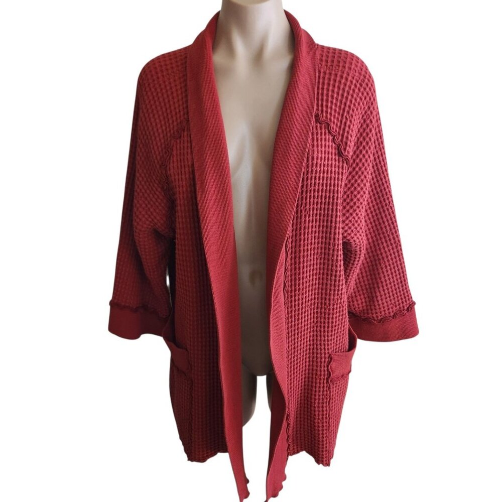 Focus Casual Life Waffle Cardigan Jacket Size Large Lagenlook Burnt Orange